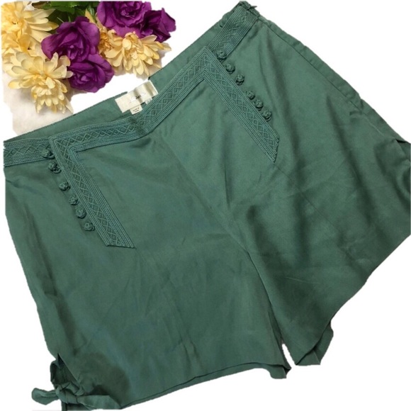 Anthropologie Pants - 🌿NWOT Elevenses Dark Mint Green Embroidered Short
